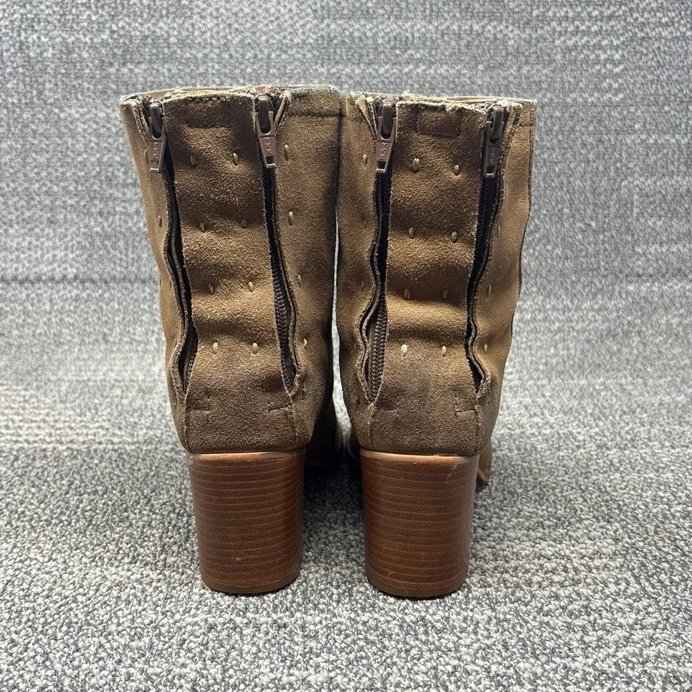 Seychelles Womens 8 Suede Leather Ankle Boots Brown Tan Block Heel Zip Booties